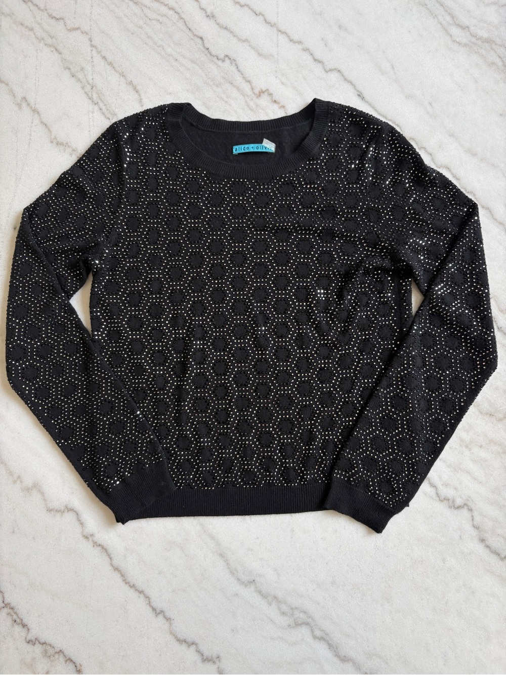 Alice + Olivia Black Embellished Crewneck Sweater